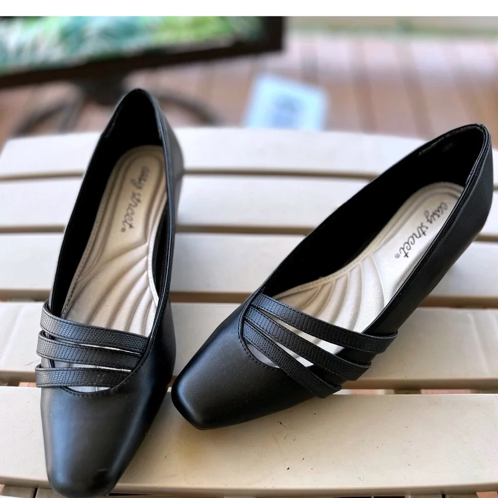 Easy Street Entice Black‎ Asymmetrical Square Toe Pumps Heels Women's 6N NWB